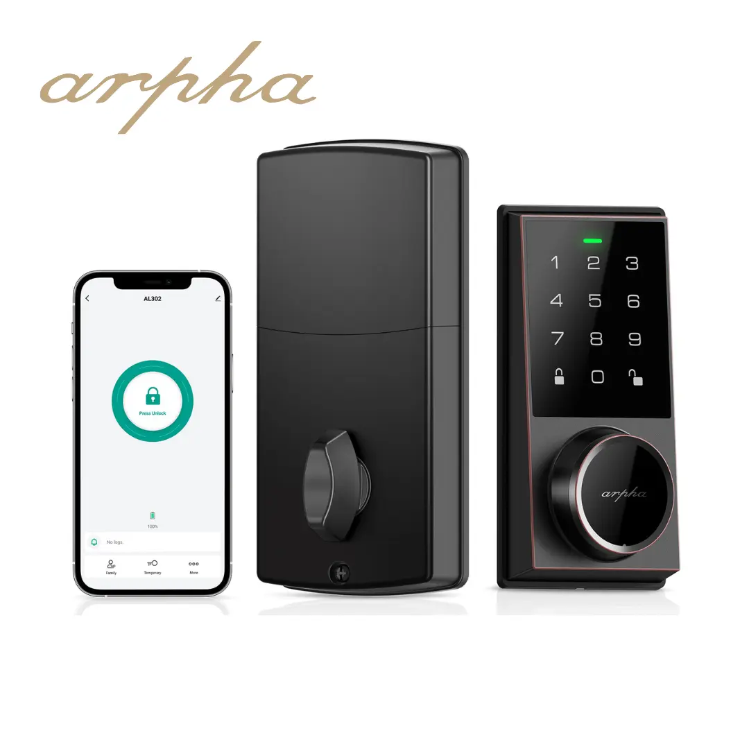 Arpha AL302 Serrure à pêne dormant Wifi Tuya Serrure de porte intelligente App Control Serrure à cylindre intelligente numérique pour porte extérieure
