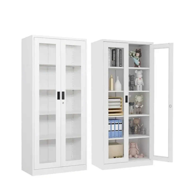 Gabinete de almacenamiento de metal con cerradura con estantería ajustable, exhibición de vidrio para el hogar, oficina, archivador, Género