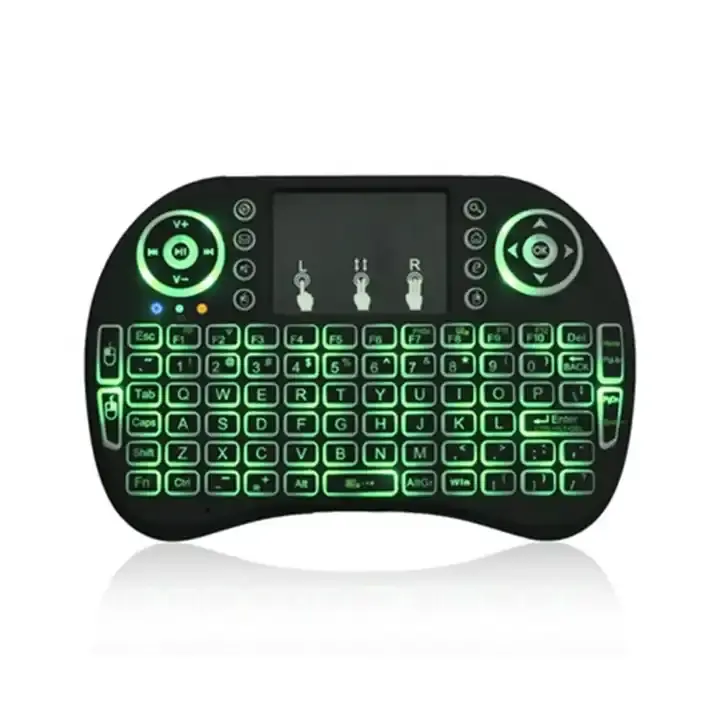 I8 Keyboard Mini 7 lampu latar warna-warni, 2.4G Mouse udara nirkabel Keyboard Rusia Arab Remote pintar untuk game/kotak Tv