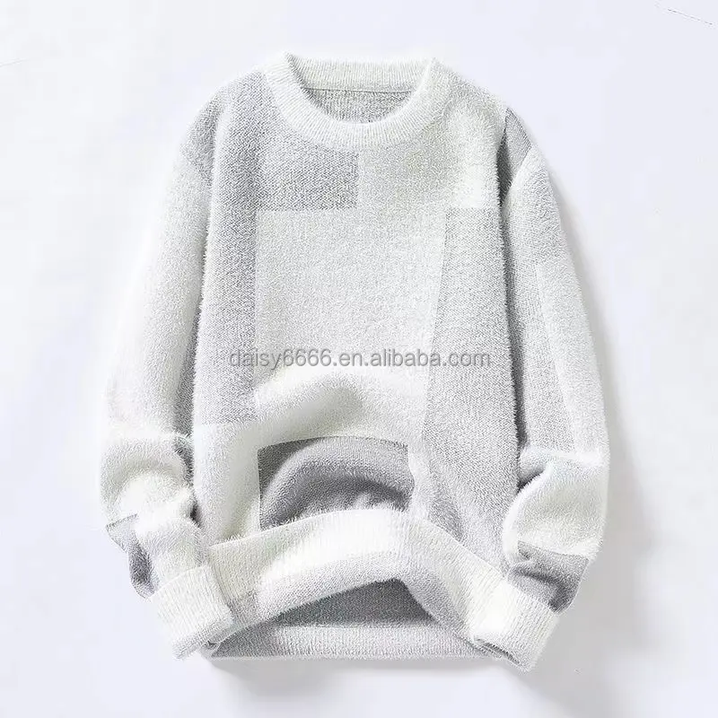 Suéter de malha jacquard para homens, pulôver de malha, plus size, manga comprida, gola redonda, plus size, personalizado, 2023