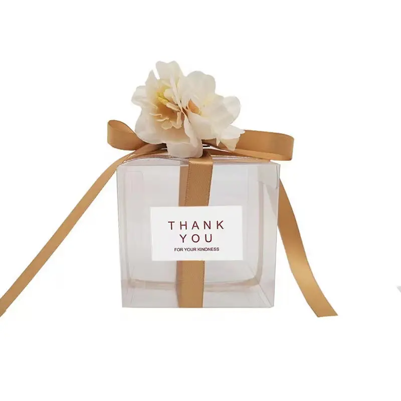 ПВХ детского дня рождения Свадьба День благодарения конфет прозрачный подарок пластиковая коробка с цветком и лентом