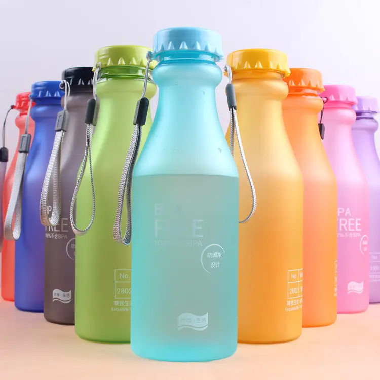 Seaygift precio bajo la mejor calidad logotipo personalizado 550ml a prueba de fugas de colores de caramelo botellas de refresco botellas de plástico de botella de agua de deportes