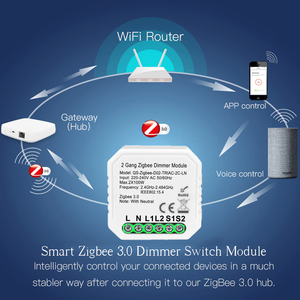 Tuya zigbee3. 0 100-240 В 2 банды умные товары для дома диммер модуль с нейтральным проводом Alexa Голосовое управление Zigbee переключатель света - Product Image 5