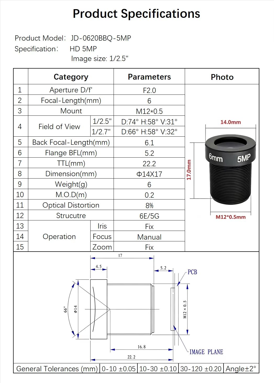 5MP-6mm-14*17