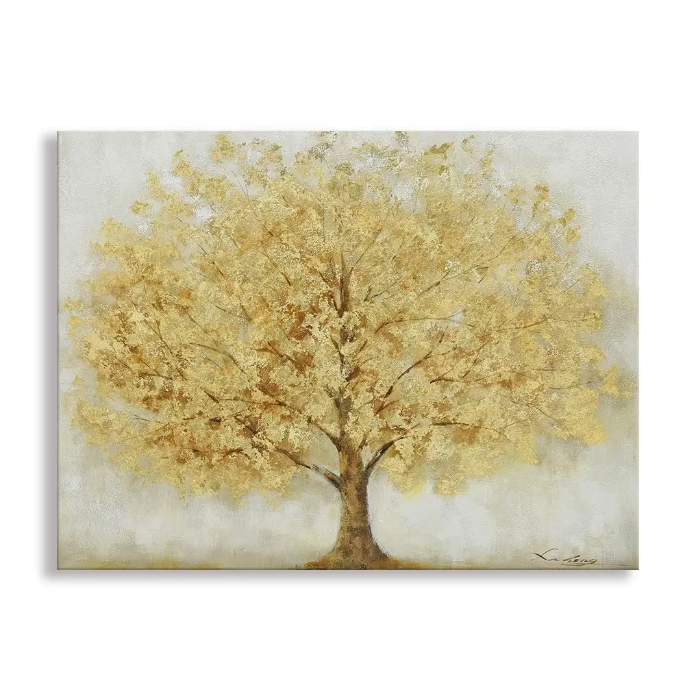 Peinture à l'huile de paysage d'arbre sur toile, moderne, art mural peint à la main, feuille d'or, à la mode, pour décor de chambre