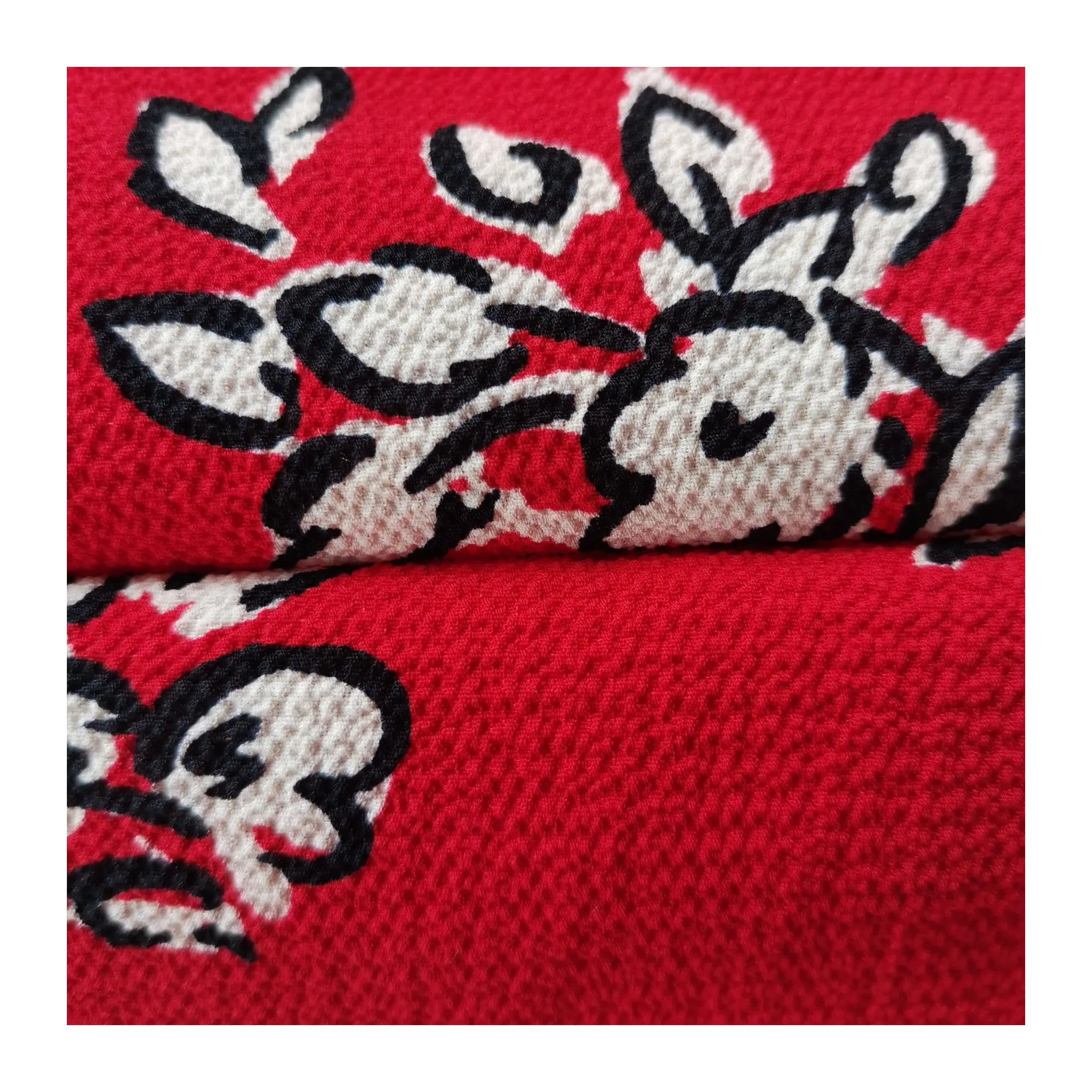 100 Polyester Printing Red Flower Design Bluse Chifon Fabric Flora Printed Rolls Crepe Chiffon Fabric