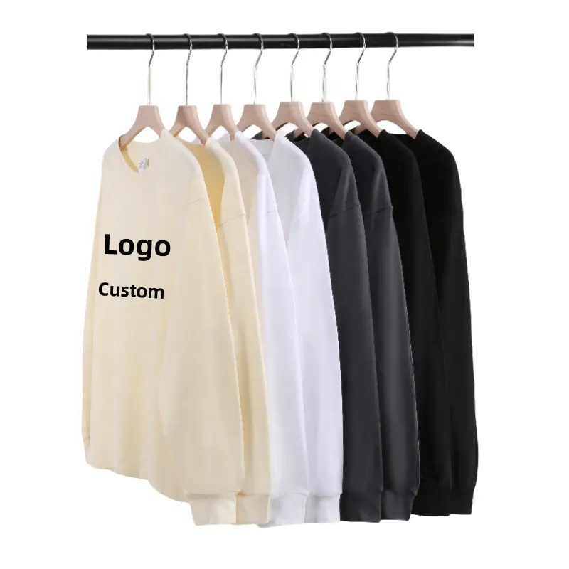 LOGO personalizado 250g puro algodón roscado ajustado diseñador otoño 2024 hombres ropa invierno ropa manga larga gráfico camisetas para hombres