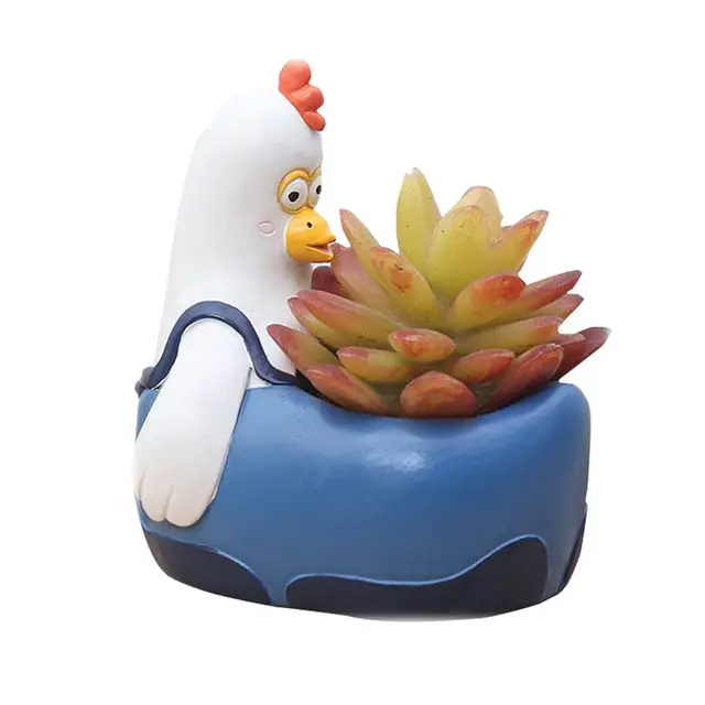 Commercio all'ingrosso bulk chicken planter stampi vaso decorativo figurine in miniatura hen flower pot garden homer polyresin gift