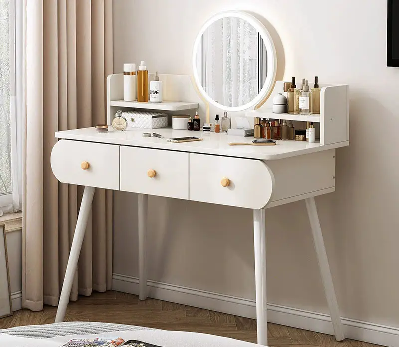 Venda quente MDF Multifuncional Vanity Dressing Table Com 3 Gavetas E LED Espelho Dresser