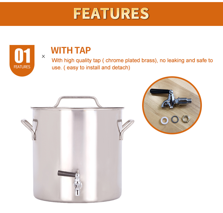 Best quality commercial ramen cooking stock pot with lid gas faucet tap