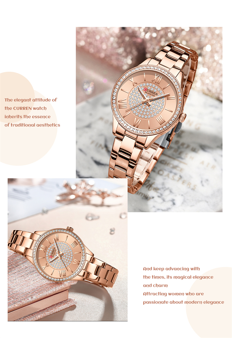 CURREN Top Brand Fashion Ladies Watches Stainless Steel Band Quartz Female Wristwatch Ladies Gifts Clock Relogio Feminino