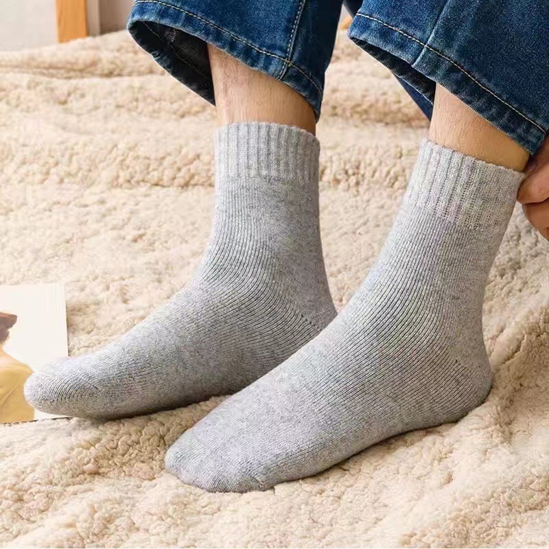 Calcetines de felpa acolchados para hombre, gris claro, mantienen el calor todo el día