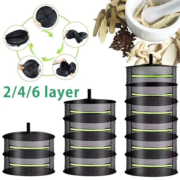 Herb Drying Rack Hanging Black Mesh 2 Tier Reiß verschluss Trockner Trocken netz für Grow Garden Hydro ponics