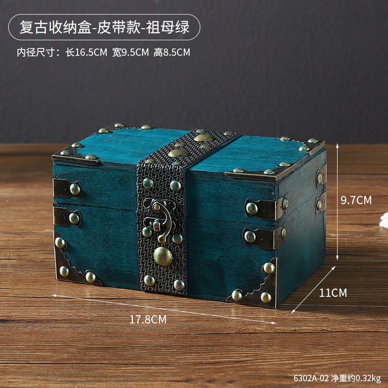 6302A-02 Boîte de rangement vintage - Ceinture en cuir - Vert émeraude