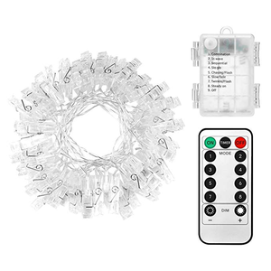 [Remote &amp; <strong>Timer</strong>] 16 Feet 40 <strong>LED</strong> Photo Clip <strong>String</strong> <strong>Lights</strong> (Warm White) - 8 Modes Choice Battery Operated Photo Clips - Product Image 1