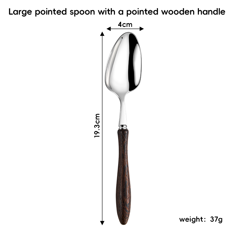 304 Chicken Wing Wood Handle large pointed spoon