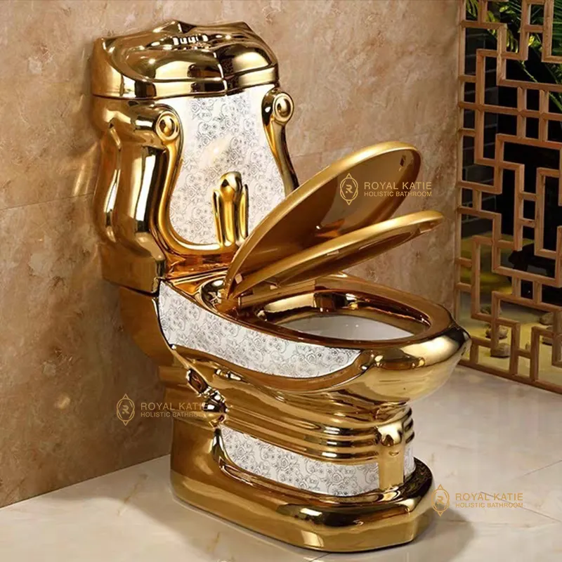 Chaozhou fabbrica prezzo diretto Wc sifonico Wc ceramica un pezzo washdown sifonico dual colore oro Wc per la vendita
