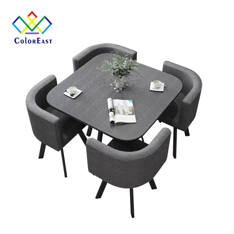 Conjunto de mesa de comedor y silla de madera maciza, marco de metal sólido para apartamento pequeño, CECT005