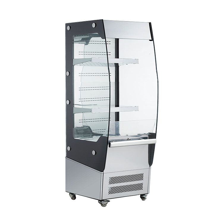 180L To 220L High Efficient Stainless Steel Glass Door Open Air Refrigerated Display With LED Lights