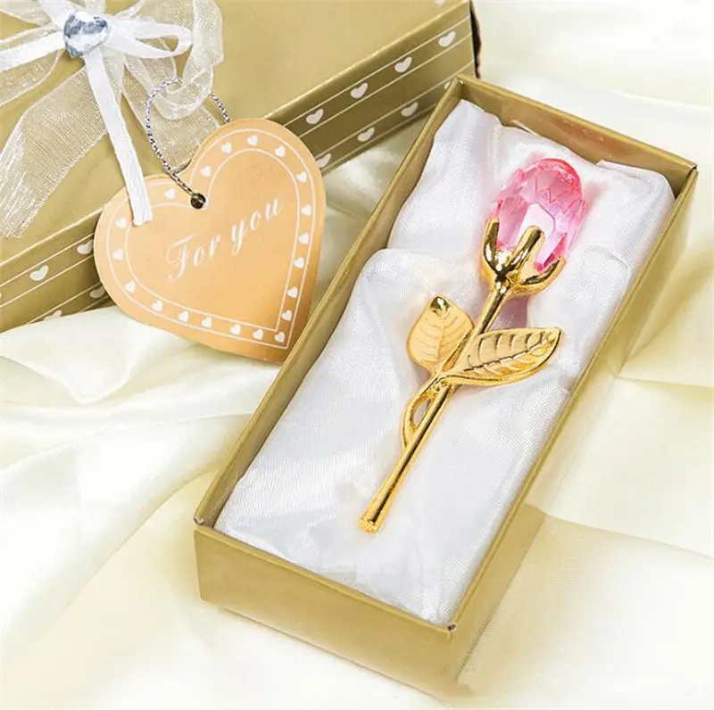 Cadeaux de mariage romantique multicolore cristal Rose faveurs avec boîte colorée faveurs de fête bébé douche Souvenir ornements pour invité