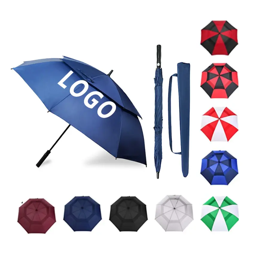 Custom Wholesale Cheap 30 Inch Windproof Logo Prints Big Luxury Promotional Branded Golf Umbrellas