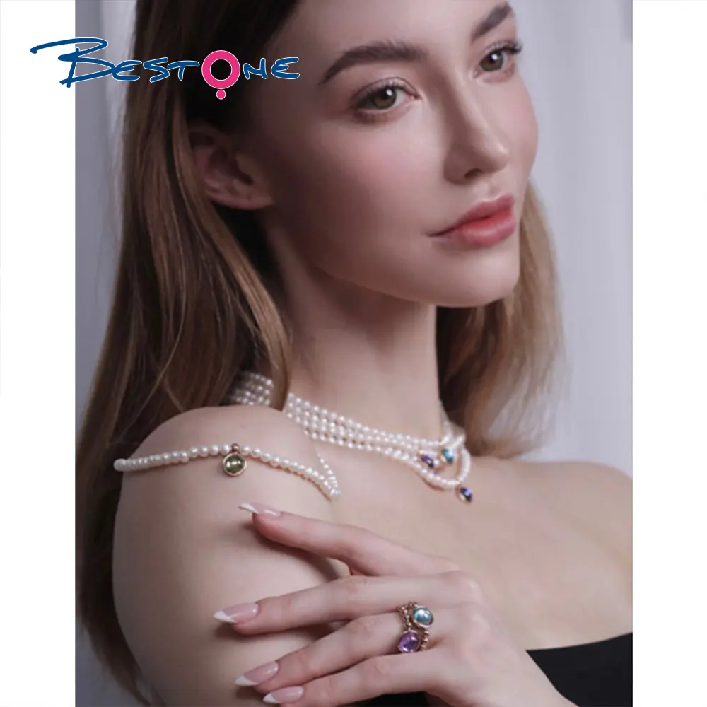 Sang Trọng Thiết Kế Sinh Nhật Đá Giả Ngọc Trai Chuỗi Vòng Cổ 12 Tháng Tự Nhiên Birthstone Chokers Vòng Cổ Cho Phụ Nữ