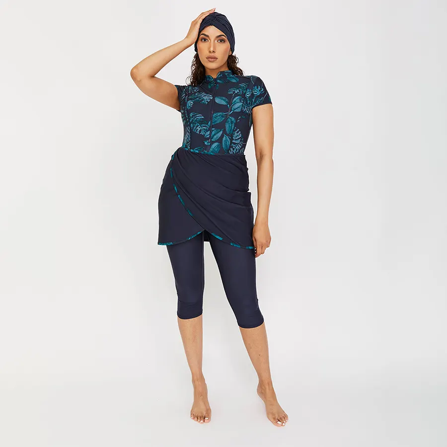 Benutzer definierte lange Ärmel UV-Schutz Badeanzug bescheidene Mädchen muslimische Bade bekleidung volle Abdeckung Blumen Digitaldruck Bade bekleidung
