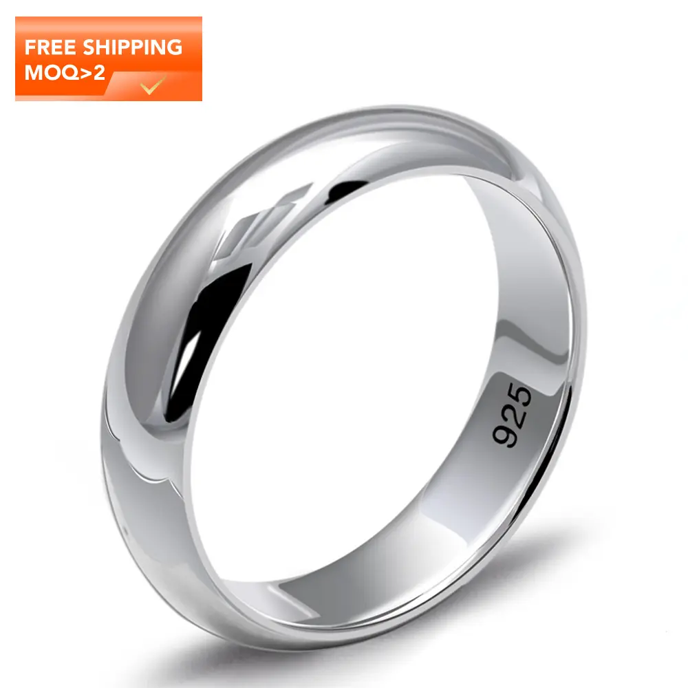 2mm 4.5mm 6mm 925 Pure Silver Jewelry Finger Rings For Women And Men Simple Couple Rings Smooth Wedding Band For Lovers