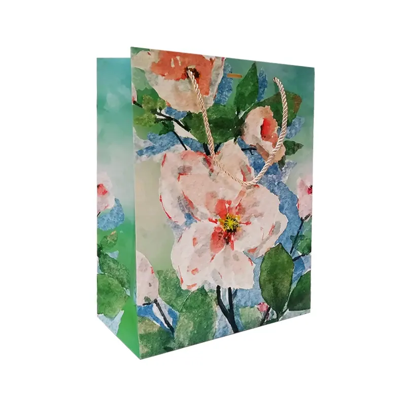 Borsa della spesa di stampa personalizzata vari sacchetti di carta riciclata fiore con manici
