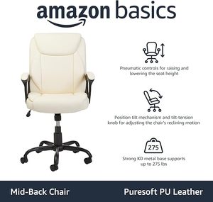 Sillas De Oficina <strong>Basics</strong> Classic Puresoft PU Padded Mid-Back Height Adjustable Office <strong>Computer</strong> Desk Chair with Armrest - Product Image 3