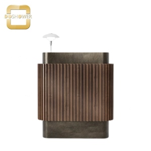 实木前台豪华现代沙龙接待台供应商led灯定制尺寸接待台 - Product Image 1
