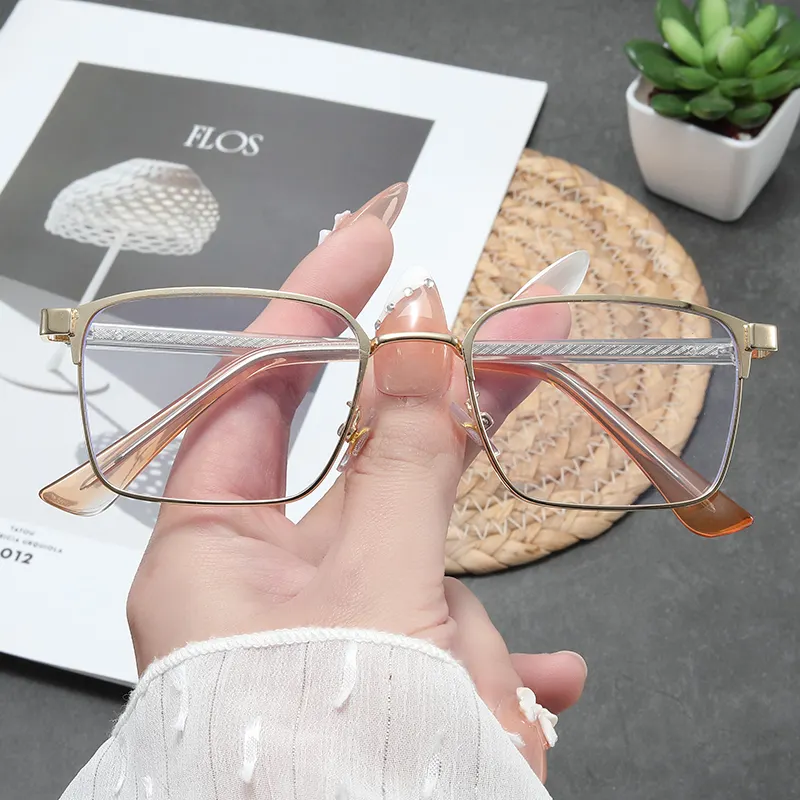Metal Frame Classic Square Frame Anti-Blue Ray Lens with Myopia Glasses Option