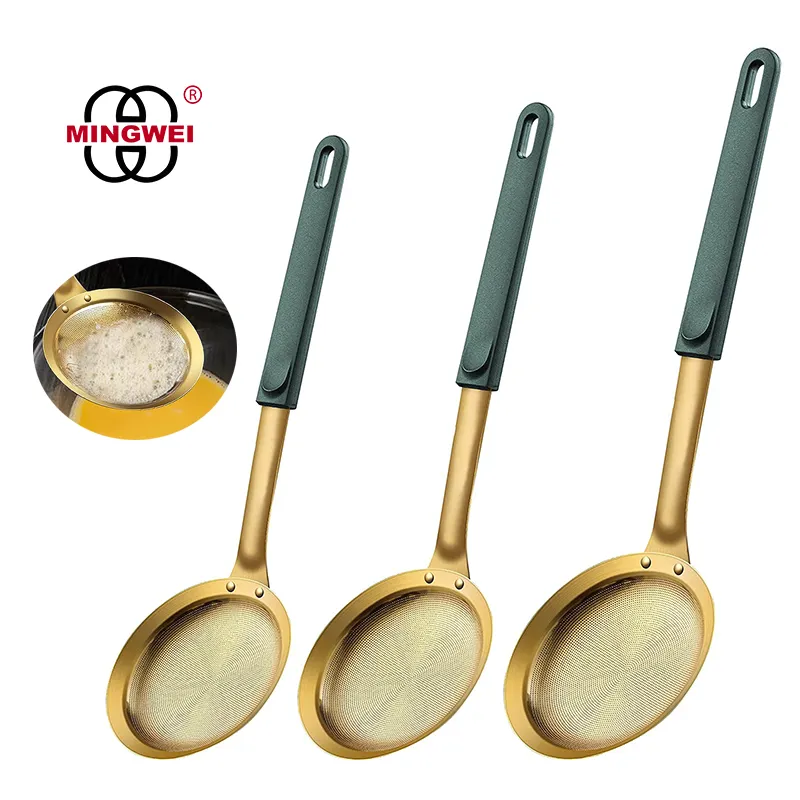 MINGWEI Alat Memasak Jaring Saringan Skimmer Busa Set Saringan Dapur Stainless Steel Penyaring Minyak Kue