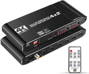 4K HDMI Matrix 4x2 4 in 2 Out HDMI2.0オーディオエクストラクタースイッチスプリッター、光ToslinkSPDIF同軸3.5mmARCオーディオ付き - Product Image 1
