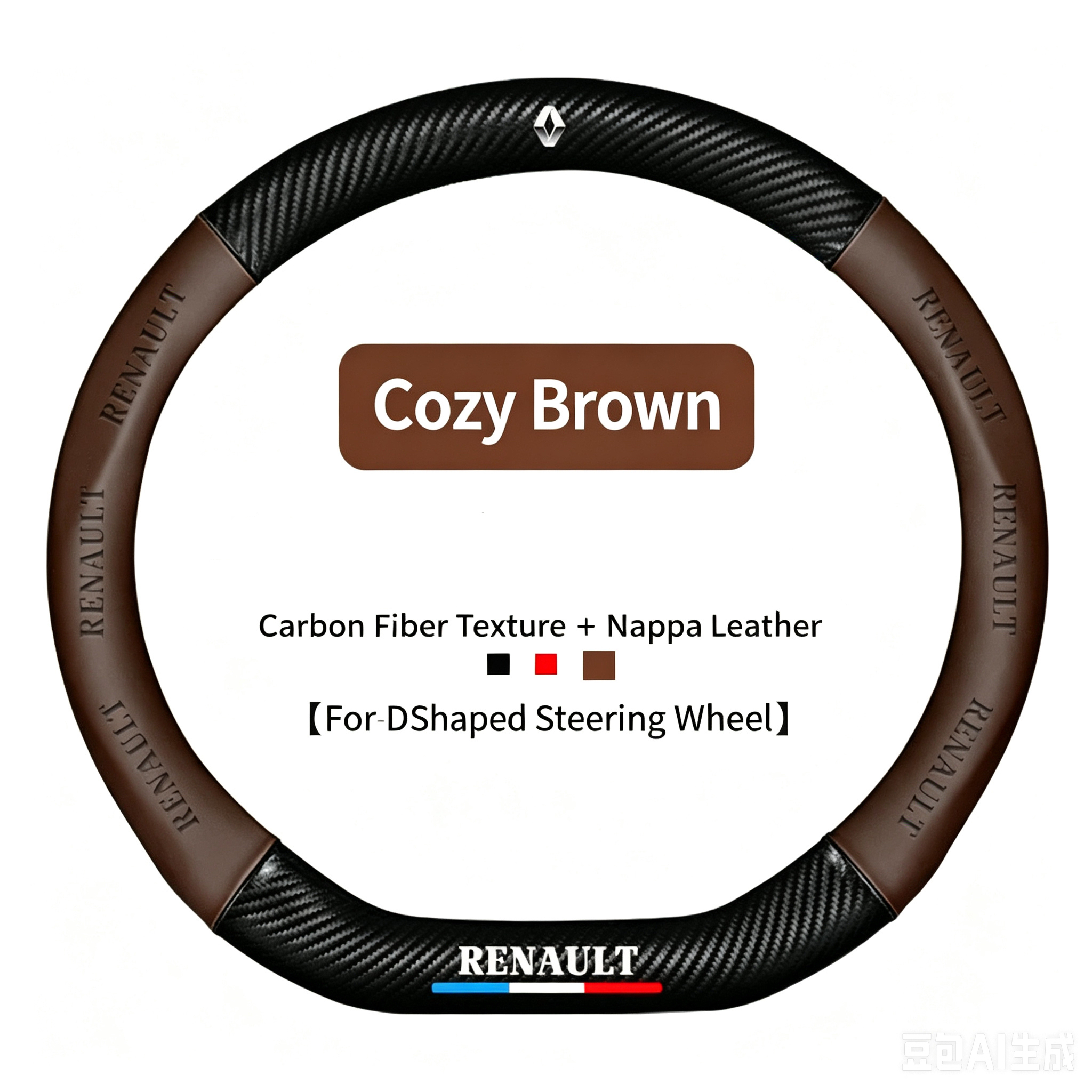 Cozy Brown D-shaped, Nappa Leather + Carbon Fiber Texture