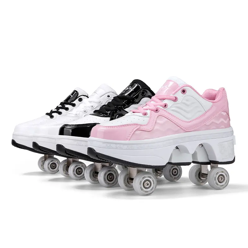 Giày trượt patin với bánh xe có thể thu vào nhà cung cấp Giày đi bộ thể thao trẻ em 4 con lăn