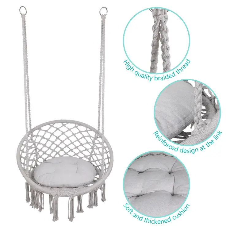 Hamac suspendu en macramé, chaise-balançoire à corde ronde, en tube de fer, pour enfants, noir et blanc, chaise de jardin/véranda
