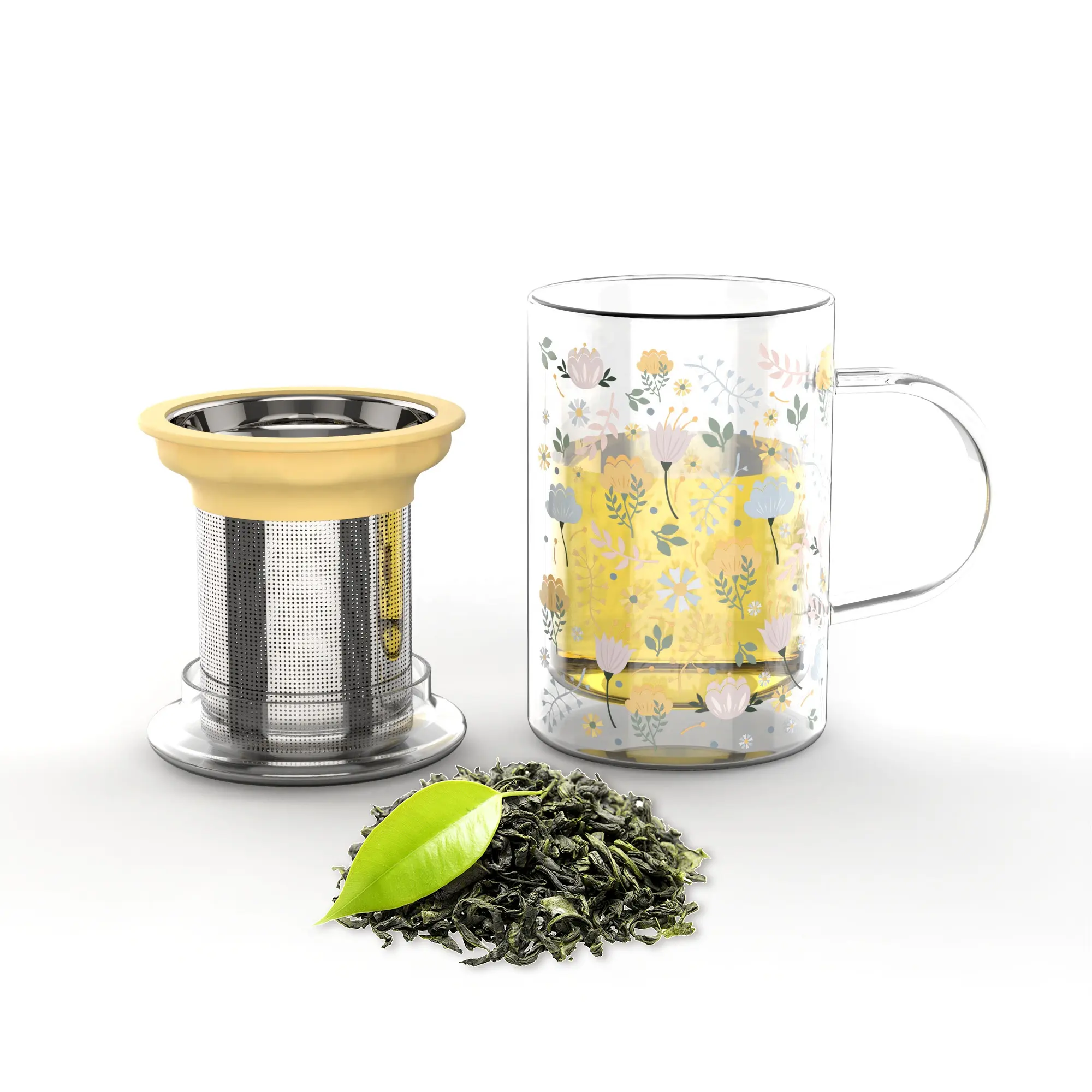 Einzigartige Nützliche Geschenk Doppel Wand Teeglas Moderne Handgemachte Borosilikatglas Tee Becher Mit Infuser