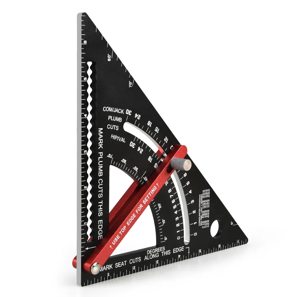 7インチ90アングルブラックアルミニウム合金大工調整可能なラフタースクエア測定ツールトライアングル分度器