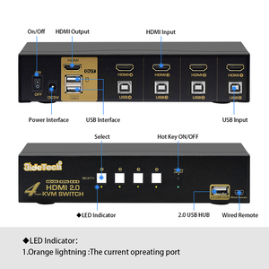 JideTech <strong>KVM</strong> <strong>Switch</strong> 4 Port Support Ultra HD with USB 2.0 Hub and Cables Support Hotkey Mouse and Wire Remote