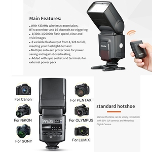 Godox TT560II 16 kanal tetik 433MHz GN38 kablosuz iletim Speedlite işık RT verici 3 flaş M kamera flaşı ışıkları - Product Image 6