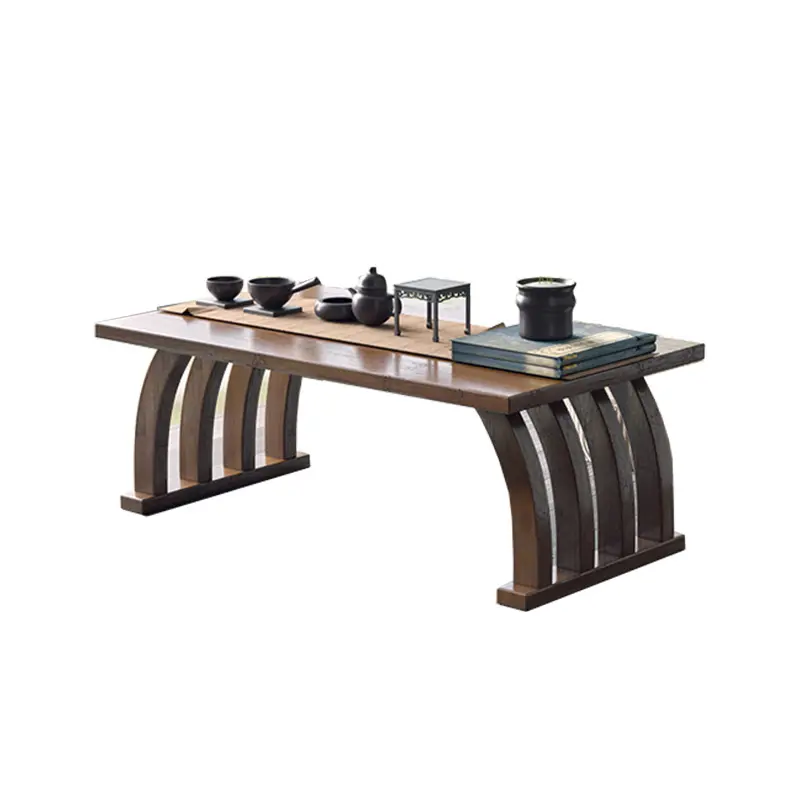 Mesa de té japonesa en forma de arco, mesa Tatami, mesa de centro con ventana de Bahía de Bambú