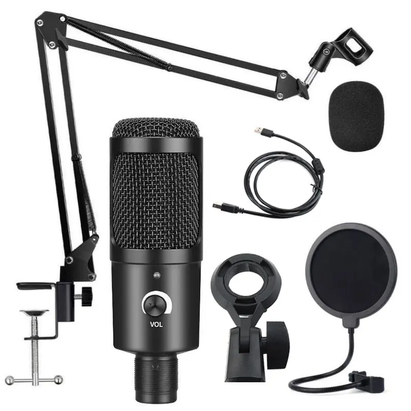 DAYMIC-tarjeta de sonido para estudio, micrófono PC, Kit de Microfone CON MEZCLADOR de sonido de 48V, interfaz de Audio para equipo de transmisión en vivo para cantar