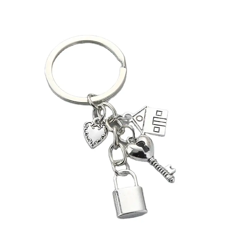 Porte-clés cœur et serrure maison d'amour porte-clés famille porte-clés cadeaux de saint-valentin pour Couple amoureux bijoux faits à la main