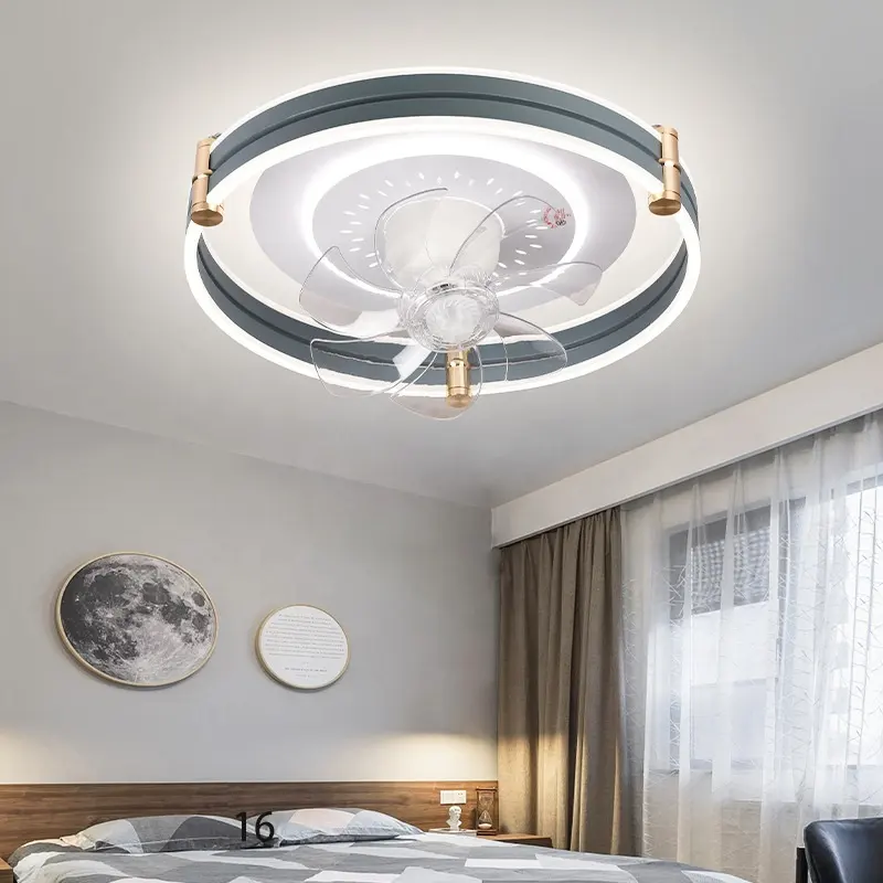 Kipas Remote Control pintar, lampu kipas langit-langit dapat diredupkan dengan lampu untuk dalam ruangan rumah Hotel kamar tidur ruang tamu kipas langit-langit LED Modern