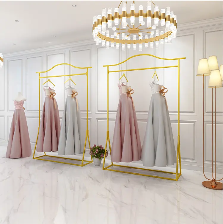 Heavy-duty Gold Crown Wedding Dress Shelf Luxury Display Rack Stand Hanging Rail for Clothing Bridal Store