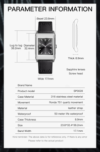 2025 vuông đảo ngược trường hợp phụ nữ xem unisex Nâu Dây đeo bằng da chính hãng Sapphire pha lê 50M chống nước thời trang timepiece - Product Image 2