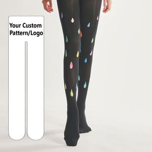 Zwart Nylon Ebbenhout Pompea Bloem Panty Kleurrijke Regendruppel Winter Fluweel Met Patroon Kousen - Product Image 1