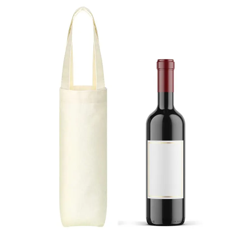 Botol kosong sublimasi kustom tas Tote pembawa anggur kanvas dapat dicuci dipakai ulang dengan pegangan