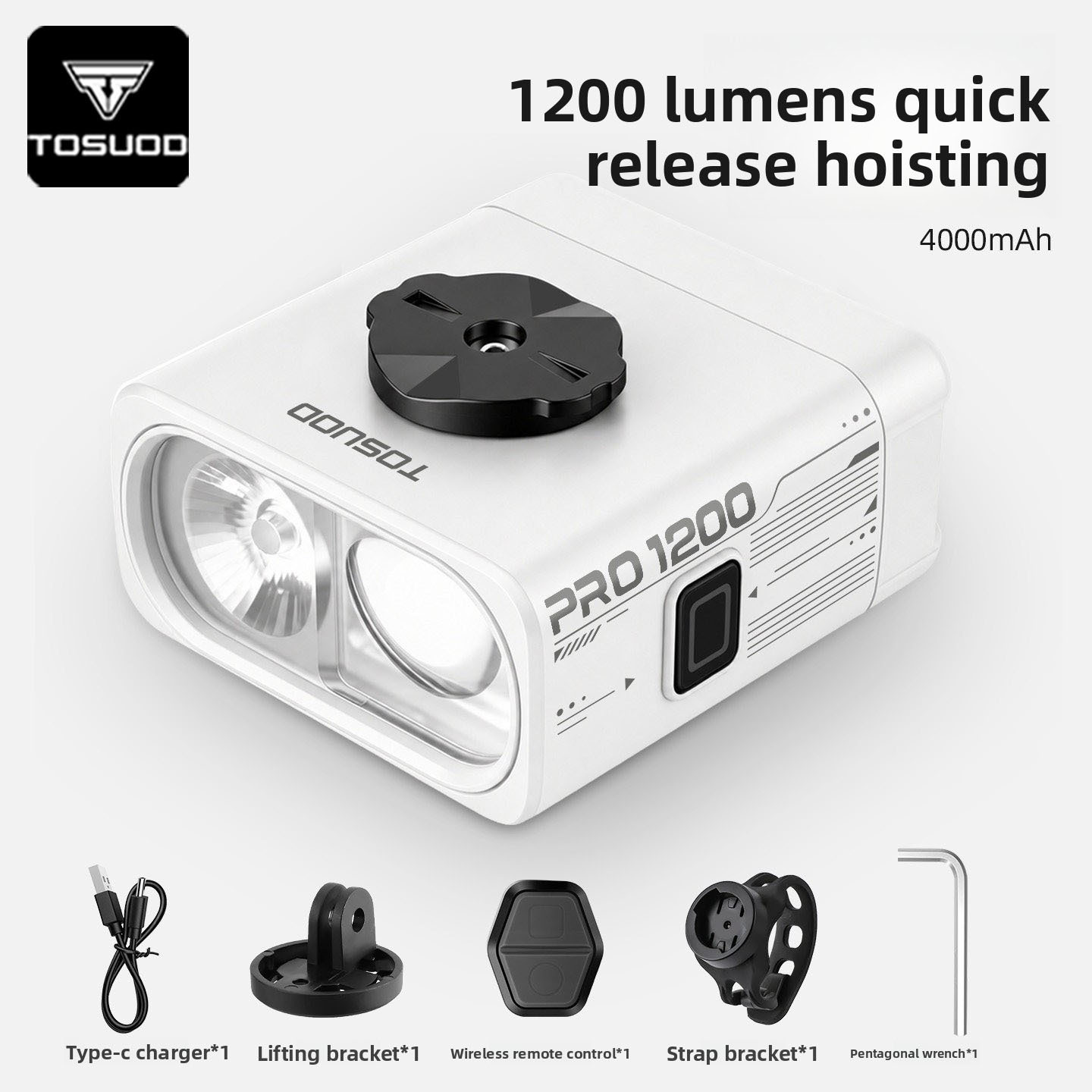 White-1200 lumens-waterproof-quick-release-long battery life